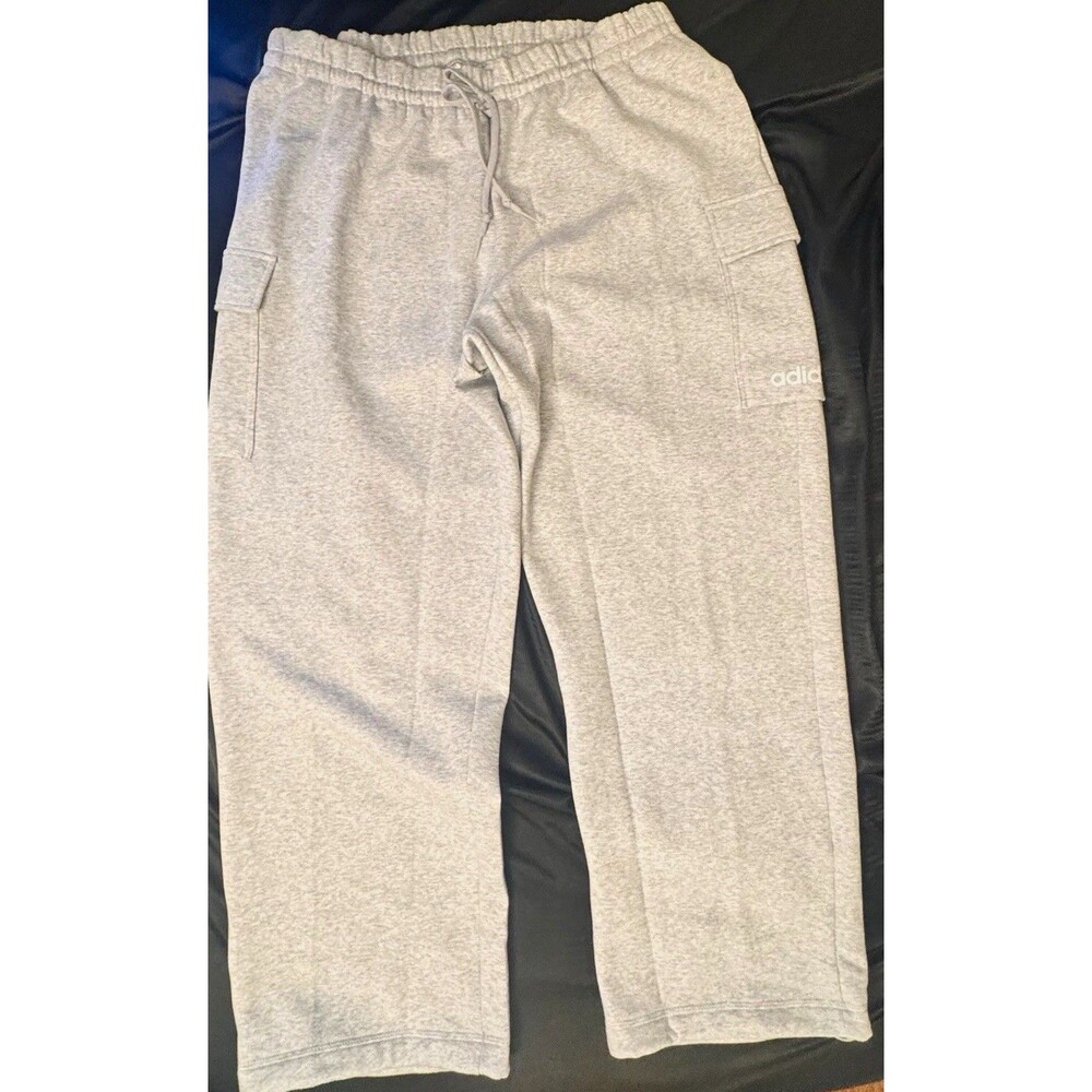 adidas Womens Fleece Cargo Sweatpants Light Grey Heather Open Hem 3X NWT JX9150